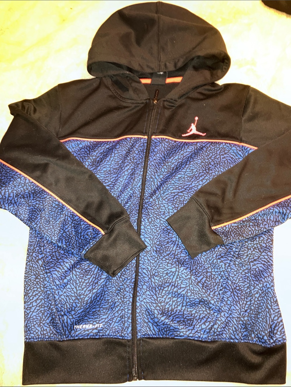 Jordan Blue & Black Full-Zip Hooded Puffer Jacket with Pink Trim